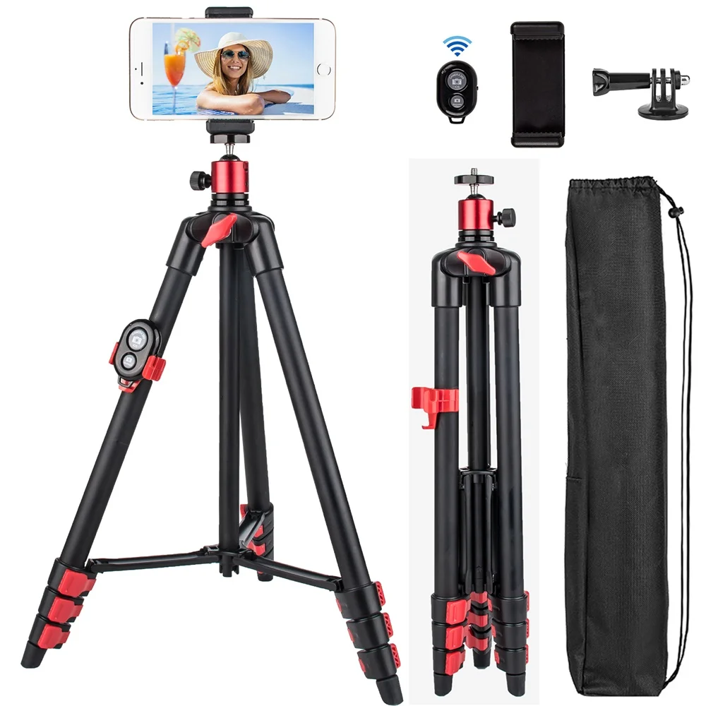Preise Telefon Stativ 55inch Tragbare Reise Stativ für Handy iPhone HUAWEI Video Kamera mit Bluetooth Fern Handy Halter