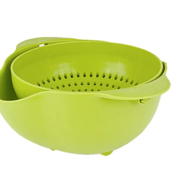 

Kitchen Washing Basket Double Screen Fruits Vegetables Washing Basin Leakage Drain Basket Kitchen Tools Green