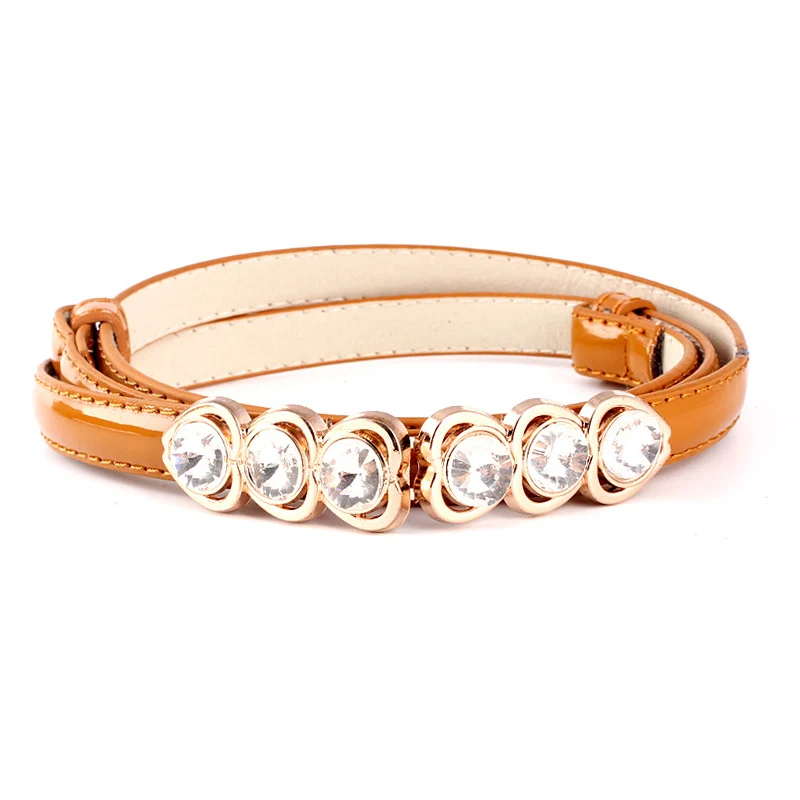 Luxury Women Crystals Buckle Thin Leather Belts Rhinestones Diamante Belt NUBLT0099