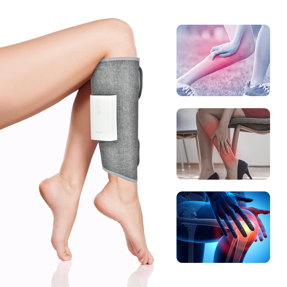 

Rechargeable wireless air compression leg massager is fully wrapped to relieve calf muscle fatigue and pain, massage and relax