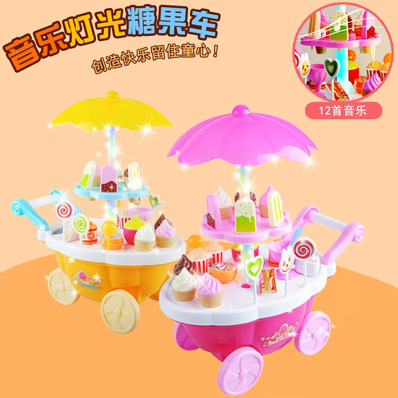 

Ice Cream Mini Candy Car Toy Children GIRL'S And BOY'S Baby Light And Sound Cart Play House Set