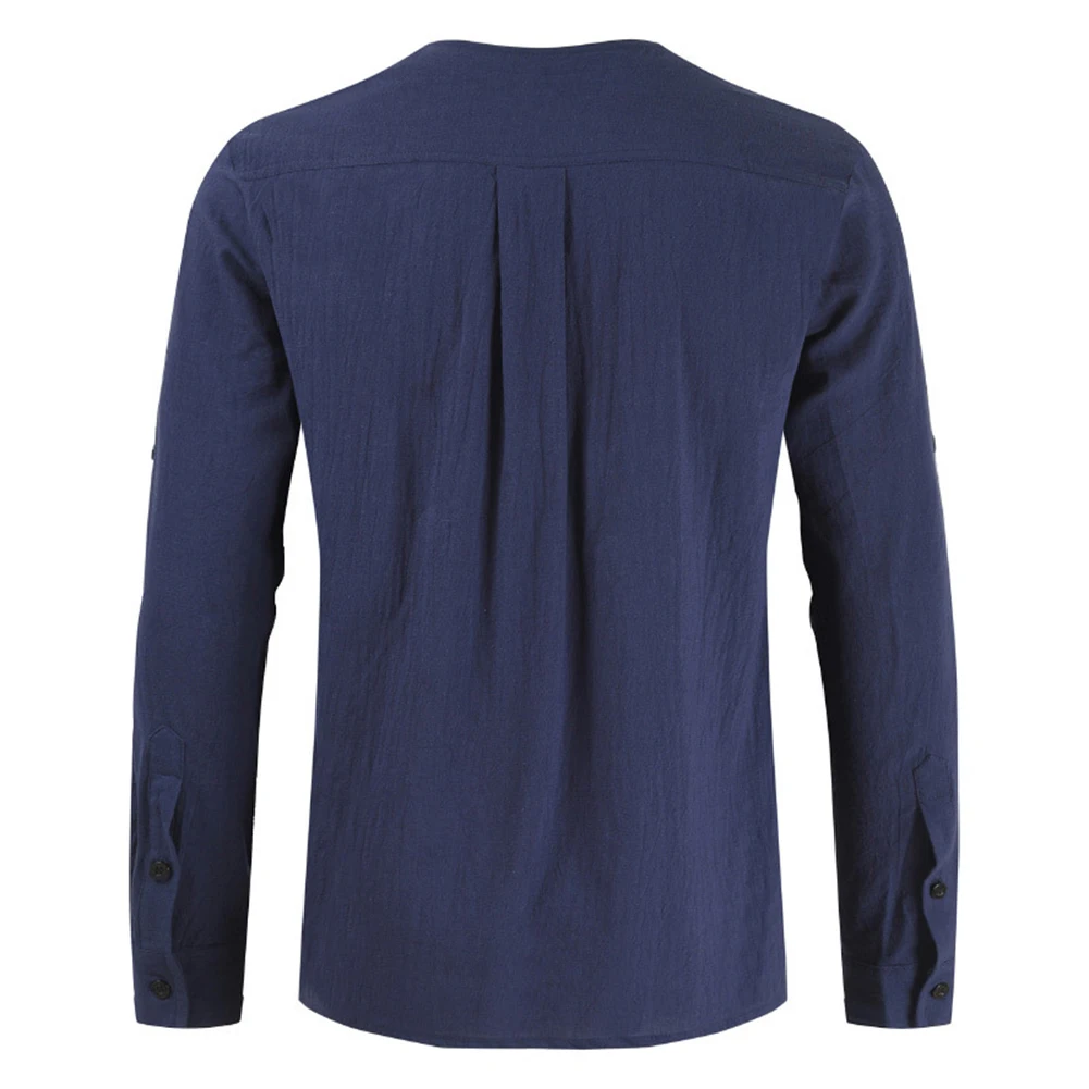 V Neck Long Sleeve Viking Embroidery Shirt-3