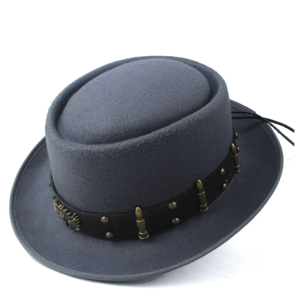 Шляпа-пирожок для мужчин и женщин с поясом в стиле панк модная шерстяная шляпа Трилби чародейная шляпа Поп шляпка для церкви размер 58 см