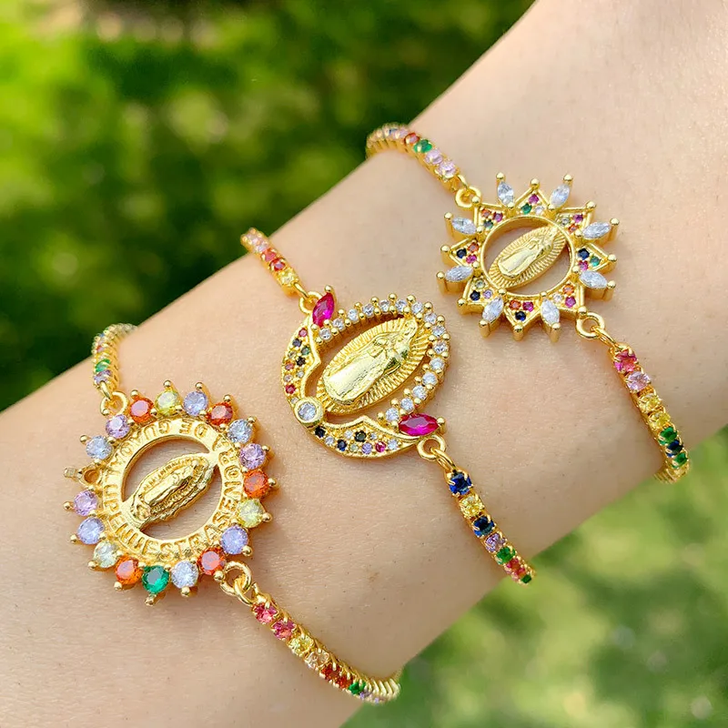 Multicolor Virgin Mary Bracelets For Women Crystal Pendant Gold Christian Jewelry virgen de guadalupe Wholesale | Украшения и