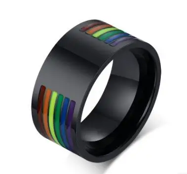 Мужские Женские радужные цветные кольца из нержавеющей стали, обручальные кольца из лебийского и геев, Прямая - Цвет основного камня: K