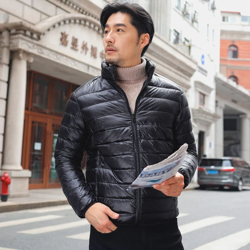 Fitaylor 2021 Men Autumn White Duck Down Jackets Fashion Hooded Plus Size S-7L Ultralight Coat Portable Slim Parkas |