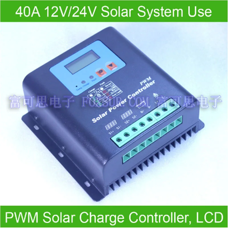 Контроллер заряда 40A 12V PWM Панели солнечные с светодиодный указывают на батттеры Ёмкость Решетки PV Контроллер солнечной Алюминий корпус