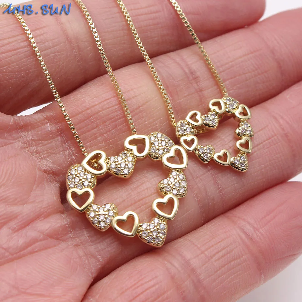 MHS.SUN women luxury zircon necklace with love heart pendant charms chain necklace AAA CZ crystal jewelry for female party gift