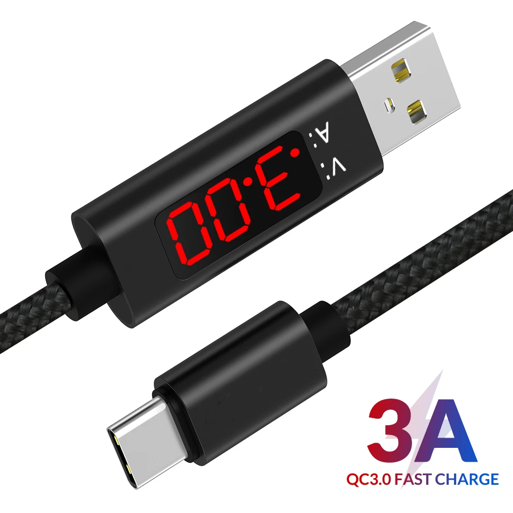 3а(макс) usb type C кабель для передачи данных для samsung huawei Быстрая зарядка USB C с цифровым дисплеем кабель для мобильного телефона для IPhone X XS 8