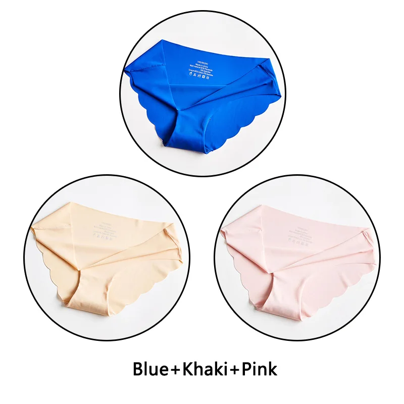 Blue Khaki Pink 3 шт./лот бесшовные кружевные трусики с открытой промежностью льда шелковые трусы Ультра тонкое мягкое нижнее белье S-XXL с низкой посадкой нижнее белье с однотонными оборками нижнее бельё - Цвет: Blue Khaki Pink