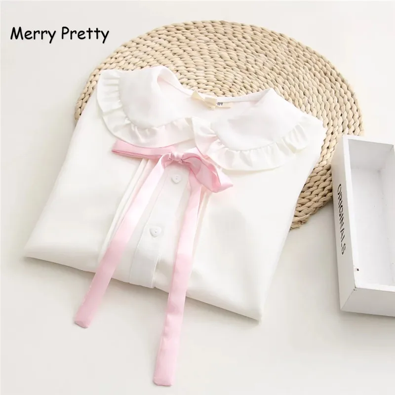 Женские блузки Merry Pretty осенняя блузка с длинным рукавом и воротником Питер Пэн