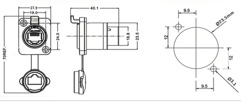 RJ45 водонепроницаемый разъем NE8FDX CAT6A Ethernet, прямой и прямой, гнездовой панельный разъем, розетки RJ45 Ethernet разъем