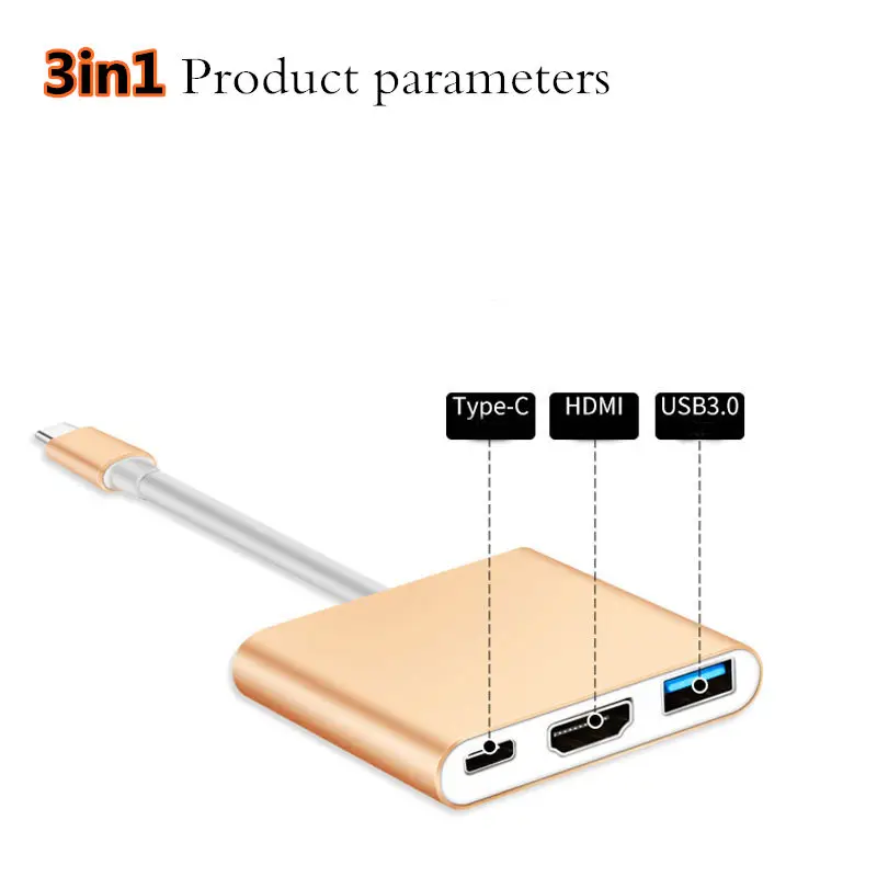 USB3.0 док-станция Тип C к HDMI концентратор адаптер для SD TF карт ридер ноутбук MacBook смартфон расширение USB-C конвертер HDMI - Цвет: 3in1 Gold