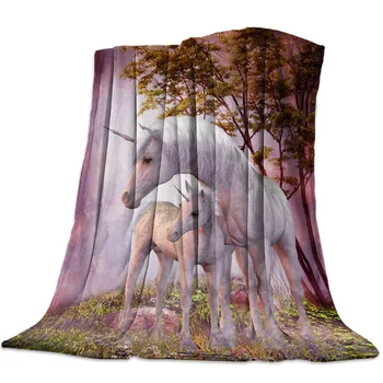 

Forest White Unicorn Throw Blanket Portable Flannel Blanket Hotel/Sofa/Office/Plane Travel Blankets for Beds