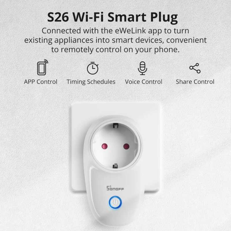 SONOFF S26 WiFi Smart Socket EU/US/UK/CN/AU Wireless Plug Power Sockets Smart Home Switch Work With Alexa Google Assistant IFTTT