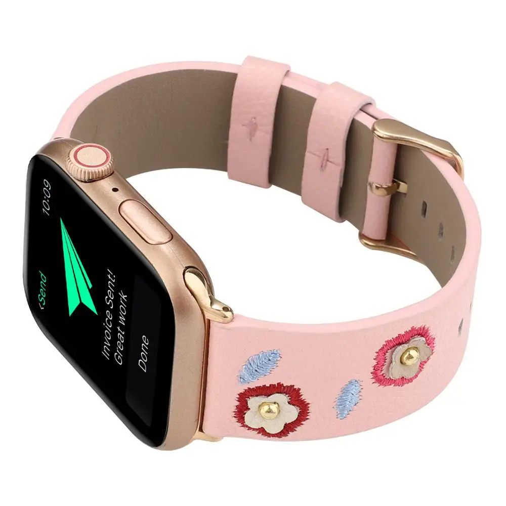 Вышитый стильный ремешок для Apple Watch Series 2 3 4 5 Кожаный браслет для Apple iWatch 38 мм 40 мм 42 мм 44 мм ремешок для часов