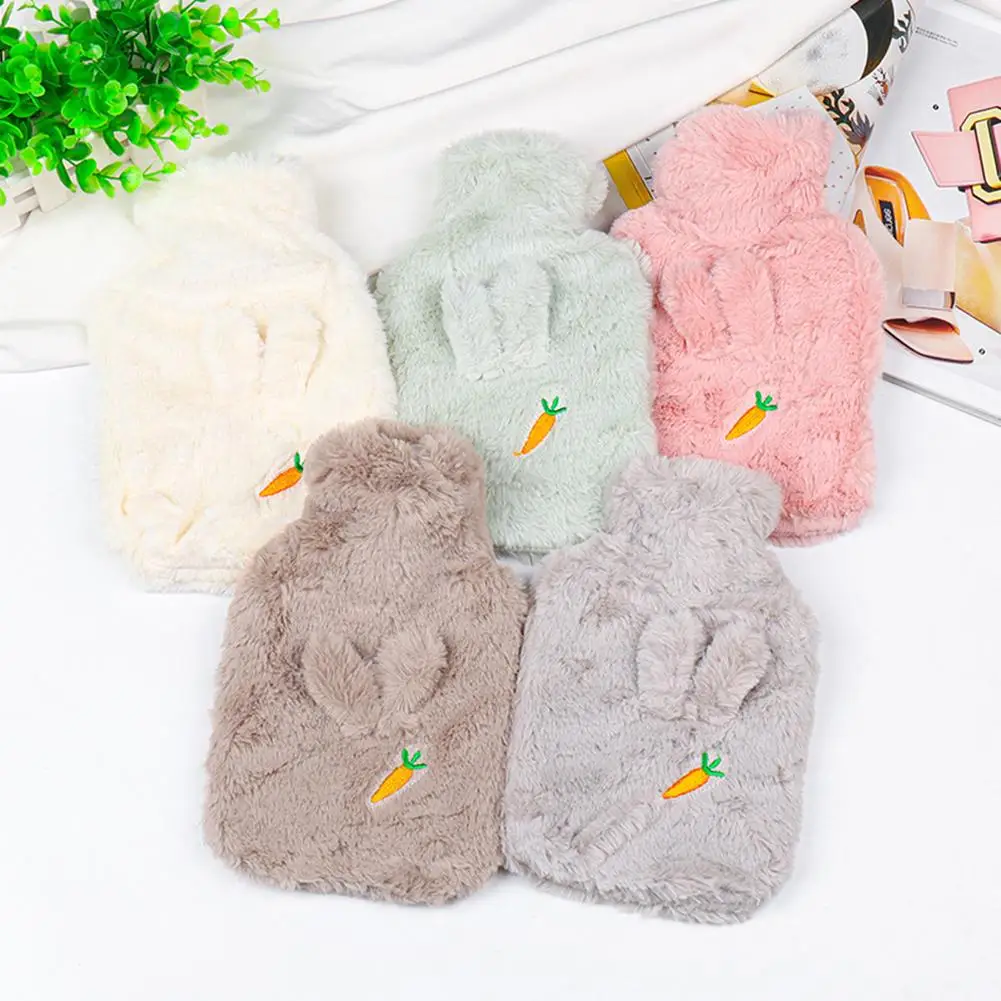 1000ML Hot Water Bottle Plush Winter Plush Portable Hot Water Bag With Cover Rubber Hand Warmer Water-filled Bag Outdoor Camping