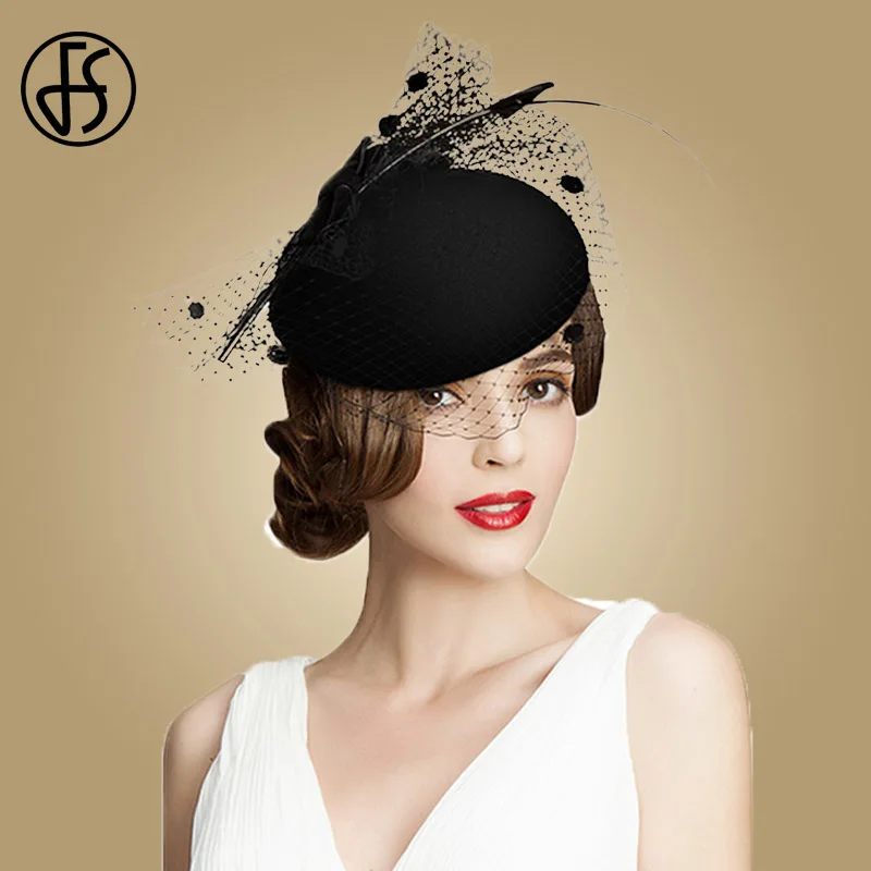 Дамская фетровая шляпка таблетка с вуалью FS винтажная из 100% австралийской шерсти