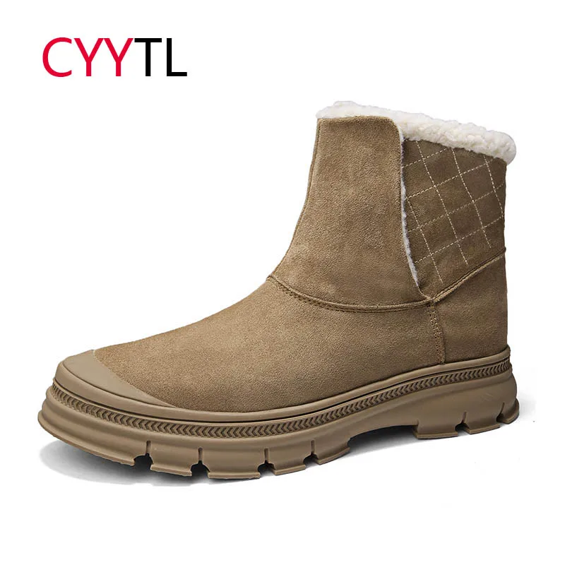 

CYYTL Winter Warm Men Snow Boots Slip-on Shoes Fur Ankle Botas Non-slip Male Hombre Leather Sneakers Chaussure Homme Erkek Bot