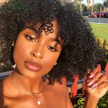 

Short Curly Bob Wig With Bangs For Black Women Brazilian Human Hair Ombre Brown Afro Curly Bob Wigs Full Machine Made Allure