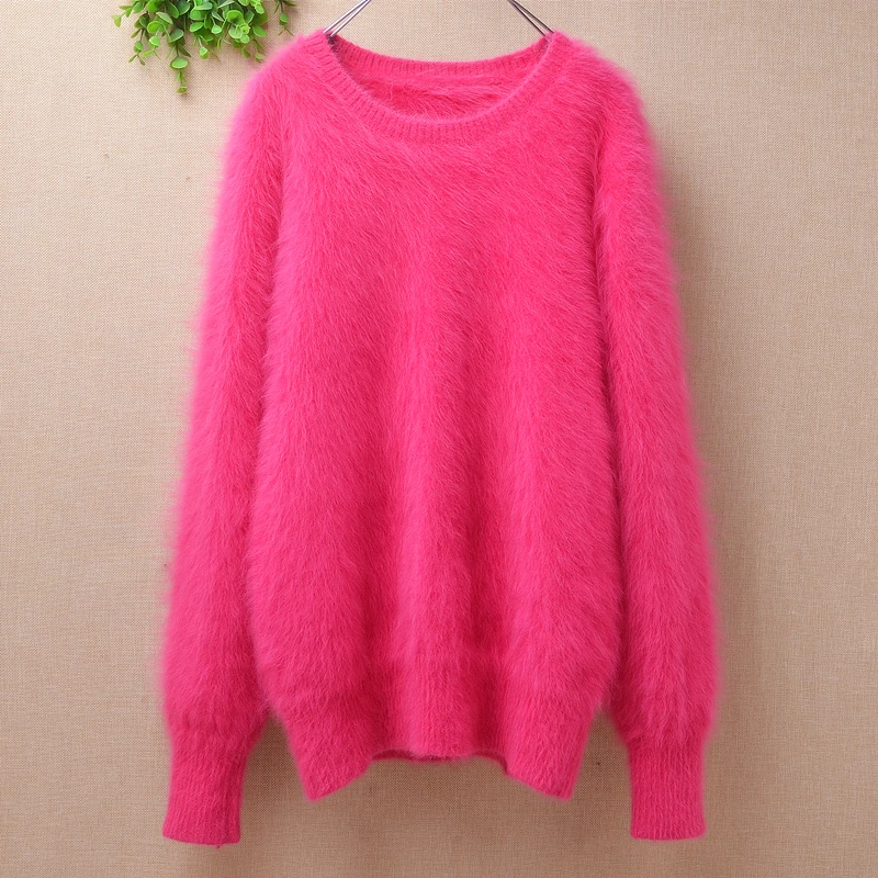 

ladies women fashion hairy mink cashmere knitted long sleeves slim bottoming blouses pullover angora fur winter jumper sweater