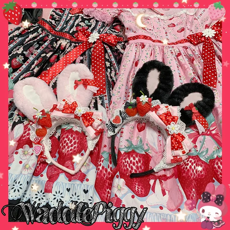 

Original Lolita Handmade Strawberry Rabbit Ear KC Headband AP Picking Strawberry Gadget Sweet