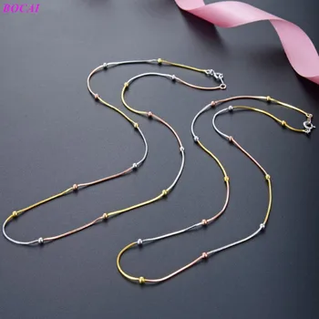 

BOCAI S925 Sterling Silver neck for men and women clavicle chain 0.75 octagonal snake bone chain 2.5 Bead 925 Silver Necklace