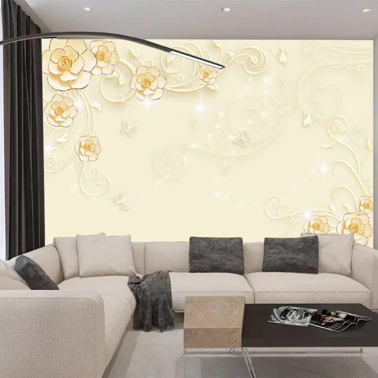 

New Chinese Style Painted Plum Peony Peacock Television Sofa Background Wallpaper Flowers And Birds Wallpaper Rich Flowers Mural