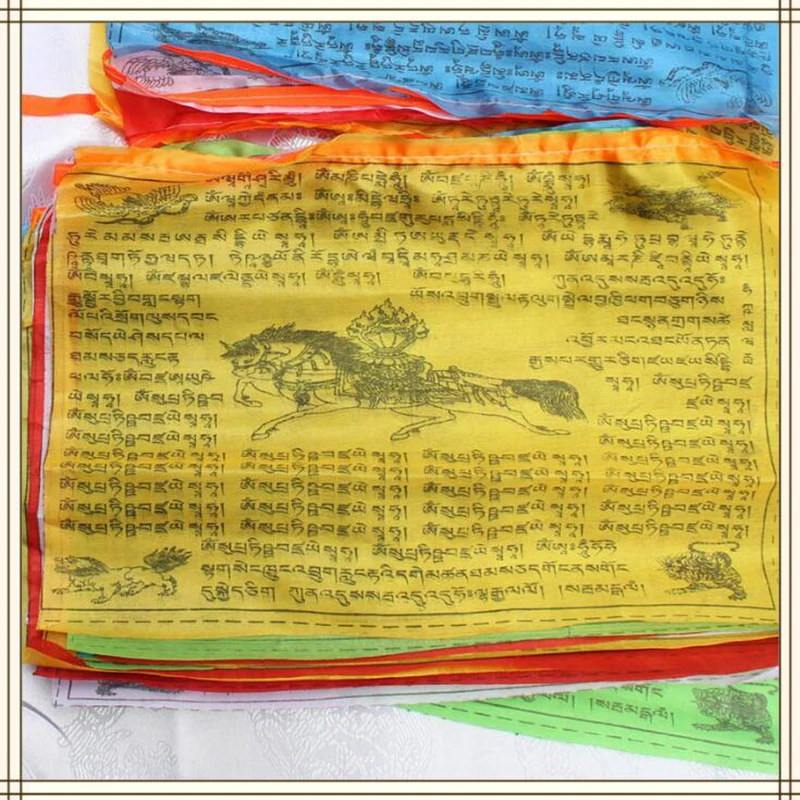 Religious Flags Tibetan Buddhist Supplies Colour Print Prayer Flag Tibet Banner 5M 20 Sheets Garden Flags Home Decor