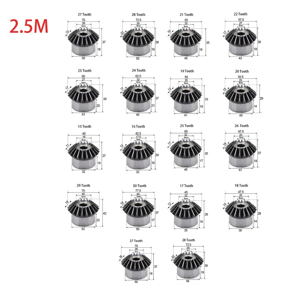 Description Picture 5 of item1Pcs Single 1/1.5/2/2.5/3/4/5 Module 1:1 Bevel Gear 15-30 Tooth Carbon Steel Mechanical Power Transmission Gear