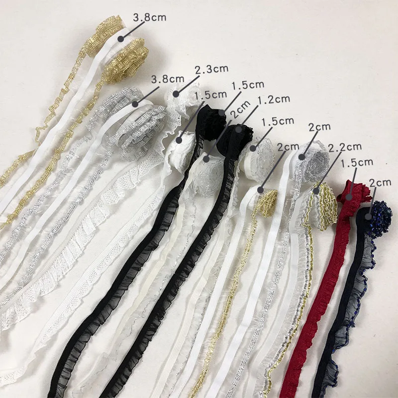 

1M Elastic Pleated Tulle Lace Ribbon Black Silver Gold Lace Fabric Trim Sewing Decoration Trimmings Craft Supplies dentelle EQ44