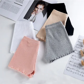 

Simple Elegant Solid Color New Thread Ladies Boxer Safety Curling Shorts Boxer Safety Seamless Waist elastic Safety Pants