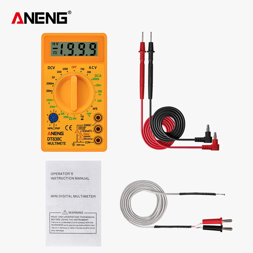 ANENG DT838C ЖК-цифровой мультиметр тестер AC DC тестер напряжения сопротивление диод ток Электрический измеритель напряжения