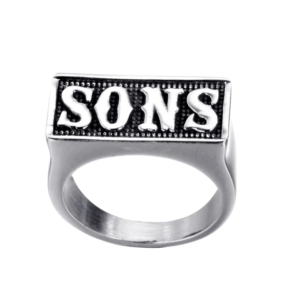 Megin Stainless Steel Titanium Sons of Anarchy Punk English Letter Vintage Rings for Men Women Couple Friends Gift Jewelry Bagu