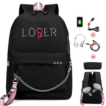 

Lover Loser Large School Bags for Teenage Girls Usb Charging Backpack Women Book Bag Big High School Bag Youth Leisure College