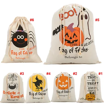 

New Halloween Sacks Canvas Cotton Drawstring Personalized Print Children Candy Gifts Bag Party Pumpkin Bag DEC889
