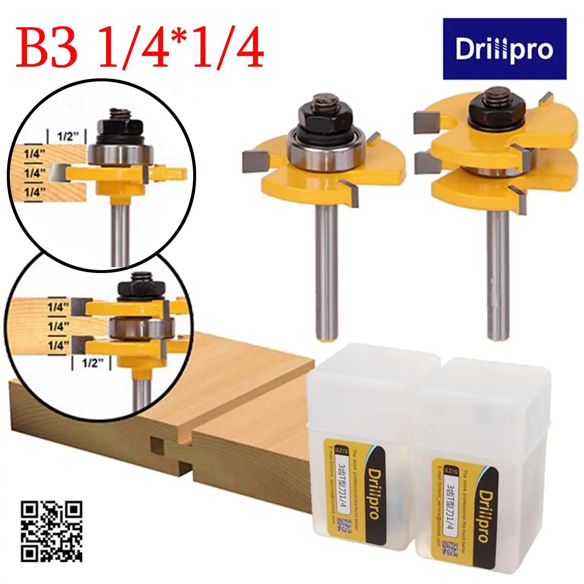 

Drillpro 1/4 Inch RB22 2Pcs Tongue & Groove Router Bit Set Shank 3 T-shape Wood Milling Cutter