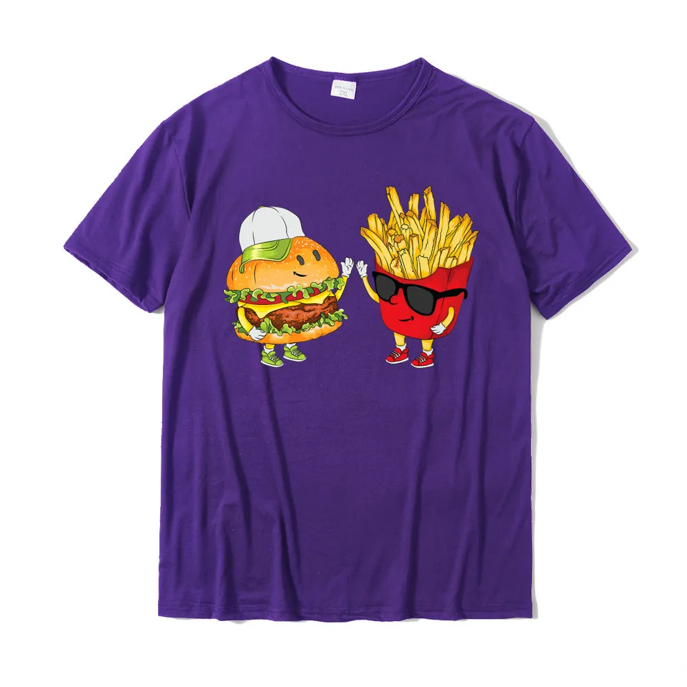 3D Printed Men's 2021 New Casual Tops & Tees Round Neck Thanksgiving Day Pure Cotton T-Shirt Design Short Sleeve T-Shirt Hamburger Fries High Five Cool Fun Combo Snacks Funny Gift Premium T-Shirt__19331 purple