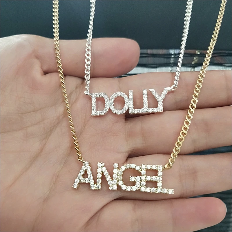 DODOAI 9mm Letters Custom Name Necklaces Diamond Necklaces With Letters ,Numbers ,Personaliz Crystal Necklace Pendant for Women