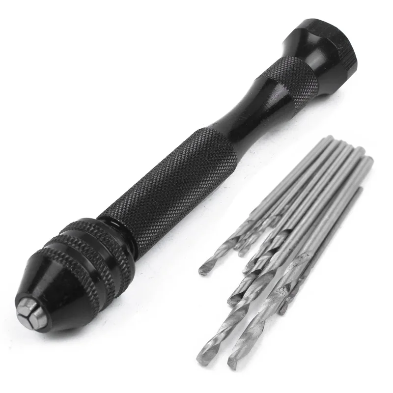 Mini Hand Drill Precision Pin Vise Woodworking miniature drill + 10pcs Micro-Drill bit set with keyless Chuck | Инструменты