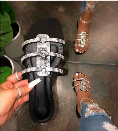 

2020 Summer Women Crystal Slippers Glitter Flat Soft Bling Female Candy Color Flip Flops Outdoor Ladies Slides Hot Beach Shoes