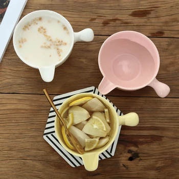 

Ceramics Bowl Bring Handle Fruits Sand Pull Bowl Japanese Yes Handle Bowl Noodles Bowl Breakfast A Snack Disc Peas Milk Pot