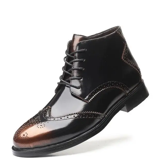 Новинка года; мужские ботинки; мужские Ботильоны Martens; кожаные ботинки-оксфорды с подошвой Bullock; мужские ботинки-дезерты на шнуровке; большие размеры 38-48 - Цвет: Black gold