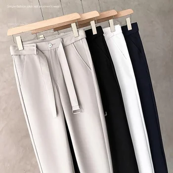 Men's Slim Fit Thin Trousers Pants (Free Belt) Comfortable Office Straight Leg Korean Style PantsTrousers 5