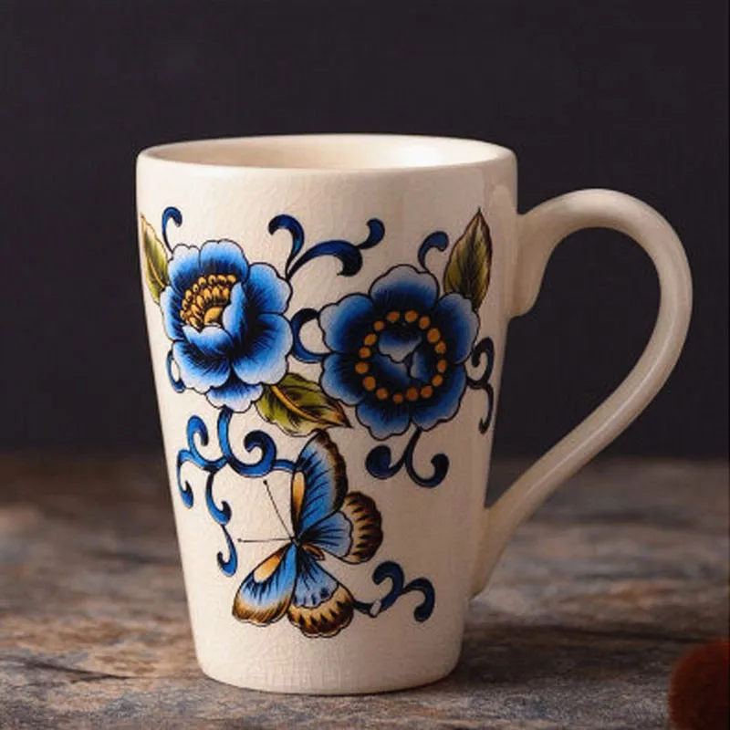 cup with handle A Европейский стиль ванная комната ледяная, с трещинами керамическая зубная щетка чашка, различные стили креативные керамические парные чашки, Дома Ванная комната Зубная щетка чашка - Цвет: cup with handle A