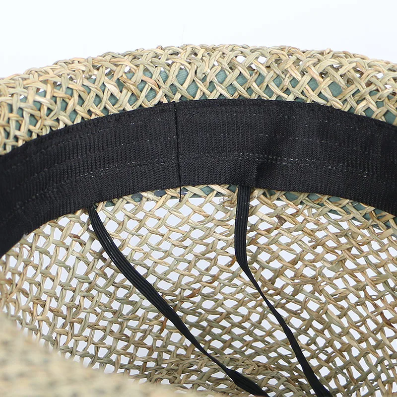 Натуральная соломенная шляпа от солнца с морскими водорослями для женщин fedora пляжные шляпы женские летние кепки с зеленым поясом sombrero Панама джазовая, шляпа