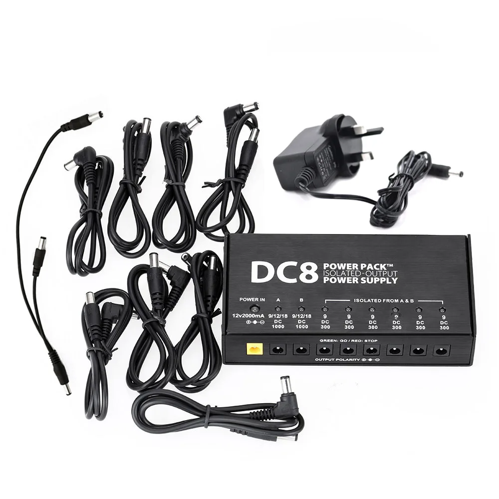 

VITOOS DC8 Portable Guitar Effects Power Supply 8 Isolated Outputs 6 Way 9V 2 Way Adjustable 9V 12V 18V Switching Stabilized