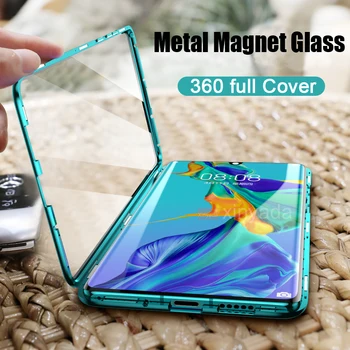 

For Xiaomi Redmi K30 K20 Pro Mi 9T Pro Mi9T Case double sided Tempered Glass Cover Magnet 360 Full Body Flip Metal Magnetic