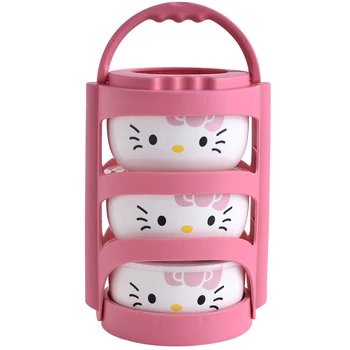 

4pcs/set Portable Ceramic Lunch Box Hello Kitty Box with Insulation Bags Thermos for Food Kids Lunch Box Food Storage Container