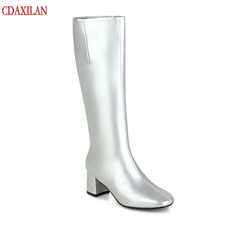 CDAXILAN NEW arrivals Riding equestain boots women's soft leather side zipper high-heel knee-high boots winter warm boots